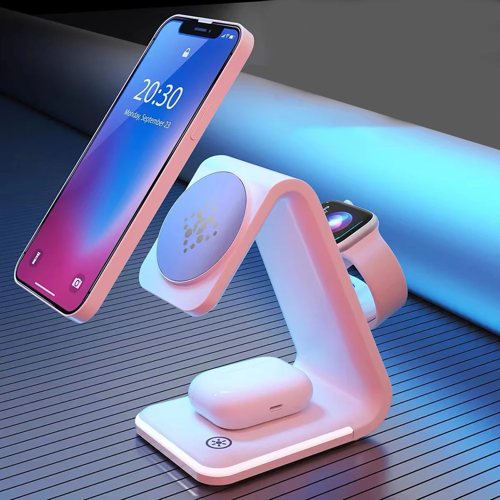 

Магнитная Беспроводная зарядная подставка 3 в 1 для iPhone 13 12 Pro Max AirPods 3, настольные Складные Часы для зарядки iWatch 7 6