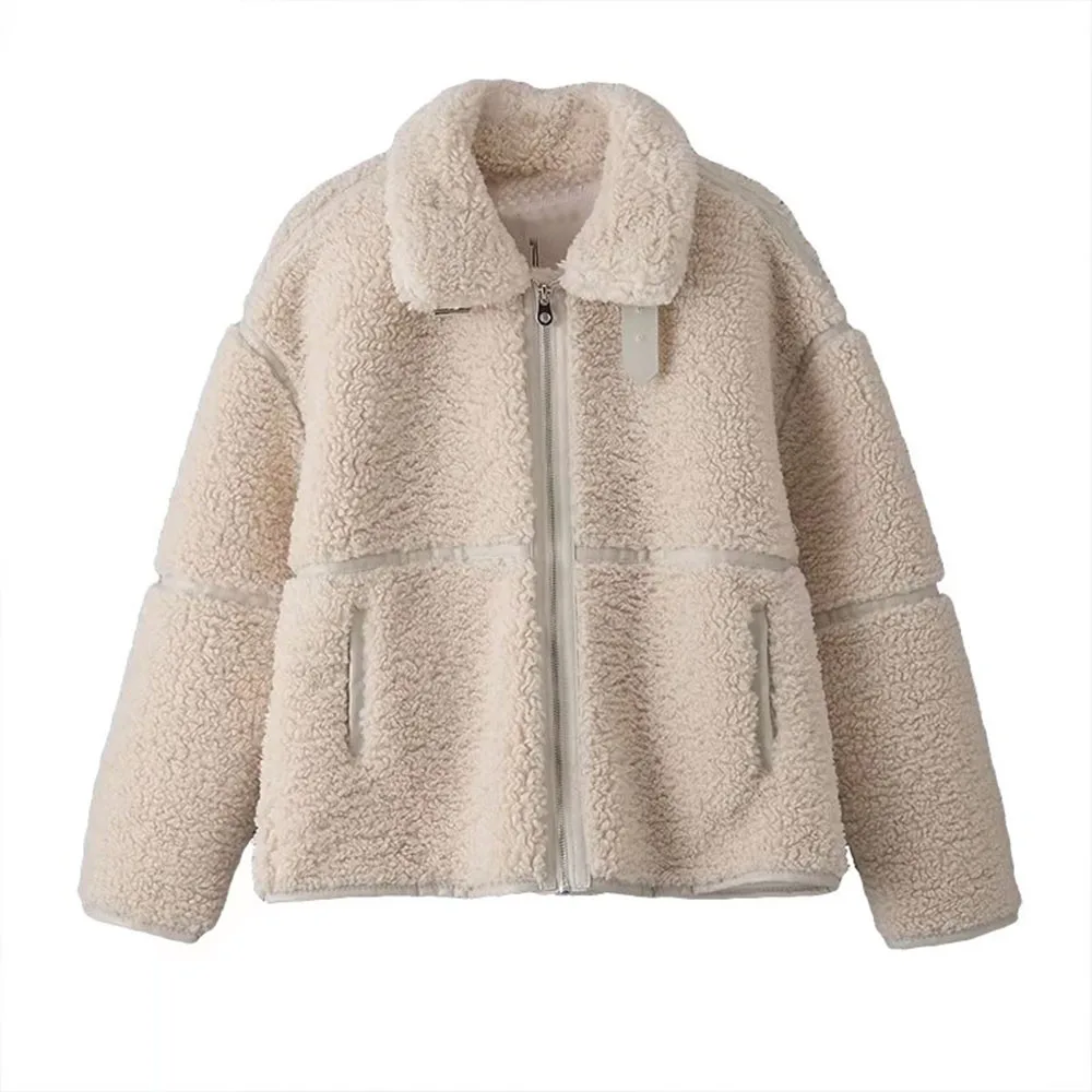 BER&OYS&ZA 2022 autumn winter new women's fashion pure color lapel chic Mosaic temperament of warm wool coat