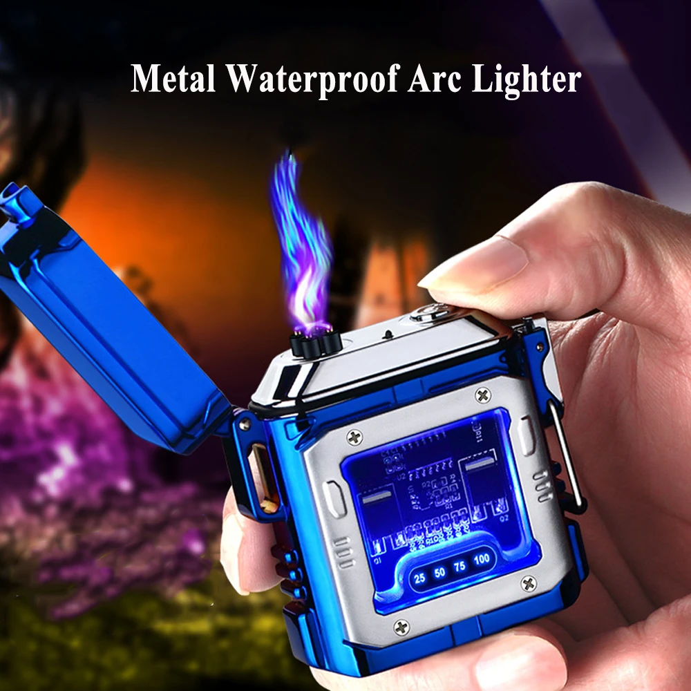 

2023 Unusual Electric Waterproof Lighter Plasma Dual Arc Windproof Torch Lighter Gifts Gadgets for Men USB Rechargeable Lighters
