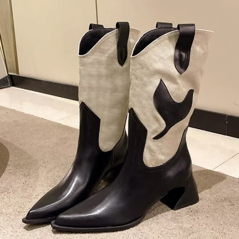 Женские ковбойские сапоги в стиле вестерн новинка 2024 осенне-зимняя мода