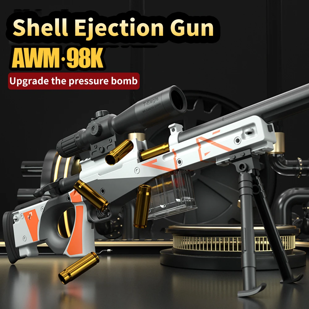

98k AWM Shell Eject Sniper Rifle EVA Soft Bullet Toy Gun with 15X Mirror Silencer Airsoft Gun Model CS Shoot Game for Boys Gift