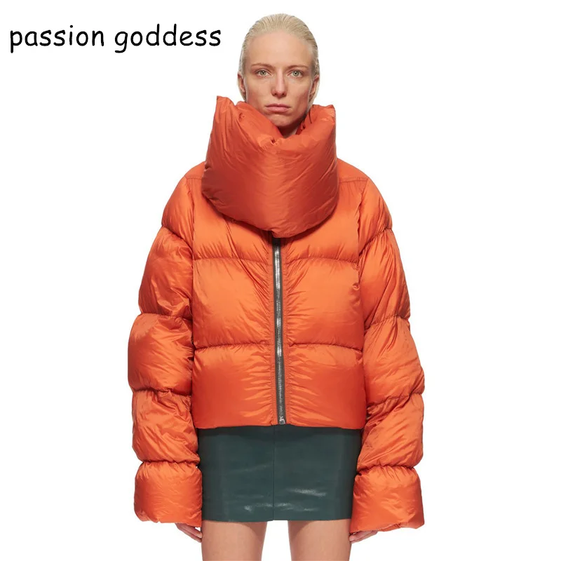 New 2022 Women Winter Fashion Warm Thick Puffer Jacket Parkas High Scarf Collar Zipper Streetwear Casual Crop Jacket Winter Coat