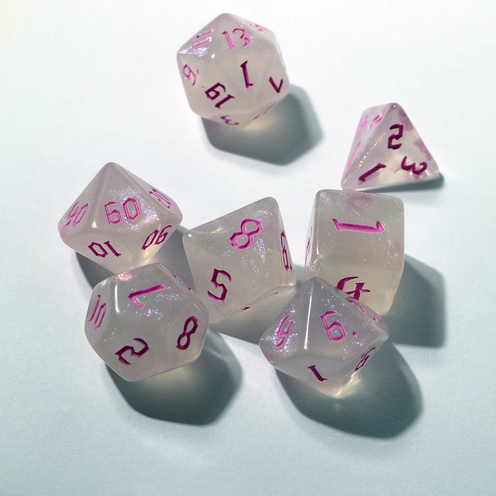 

New 7 Sets Polyhedron Dice.Pink Glitter DND Dice Sets for Dragons RPG MTG D&D Tabletop Game with 1 Big Pouch D4 D8 D10 D12 D20