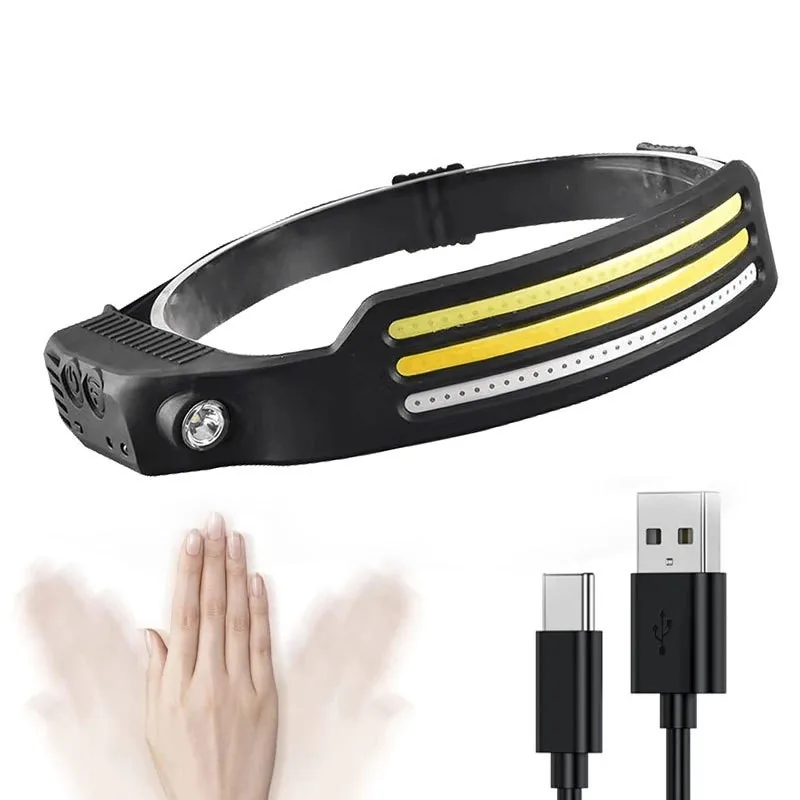 

COB LED Head Lamp Flashlight Sensor Headlight USB Rechargeable Headlamp with Built-in Battery Strong Light Head Torch