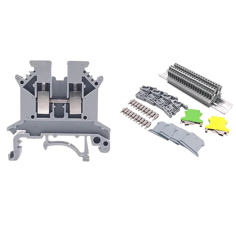 

2 Set Din Rail Terminal Blocks Kit Uk-2.5N 12 Awg Terminal Blocks Ground Blocks Fixed Bridge Jumpers E/Uk End Brackets, 1 Set Te