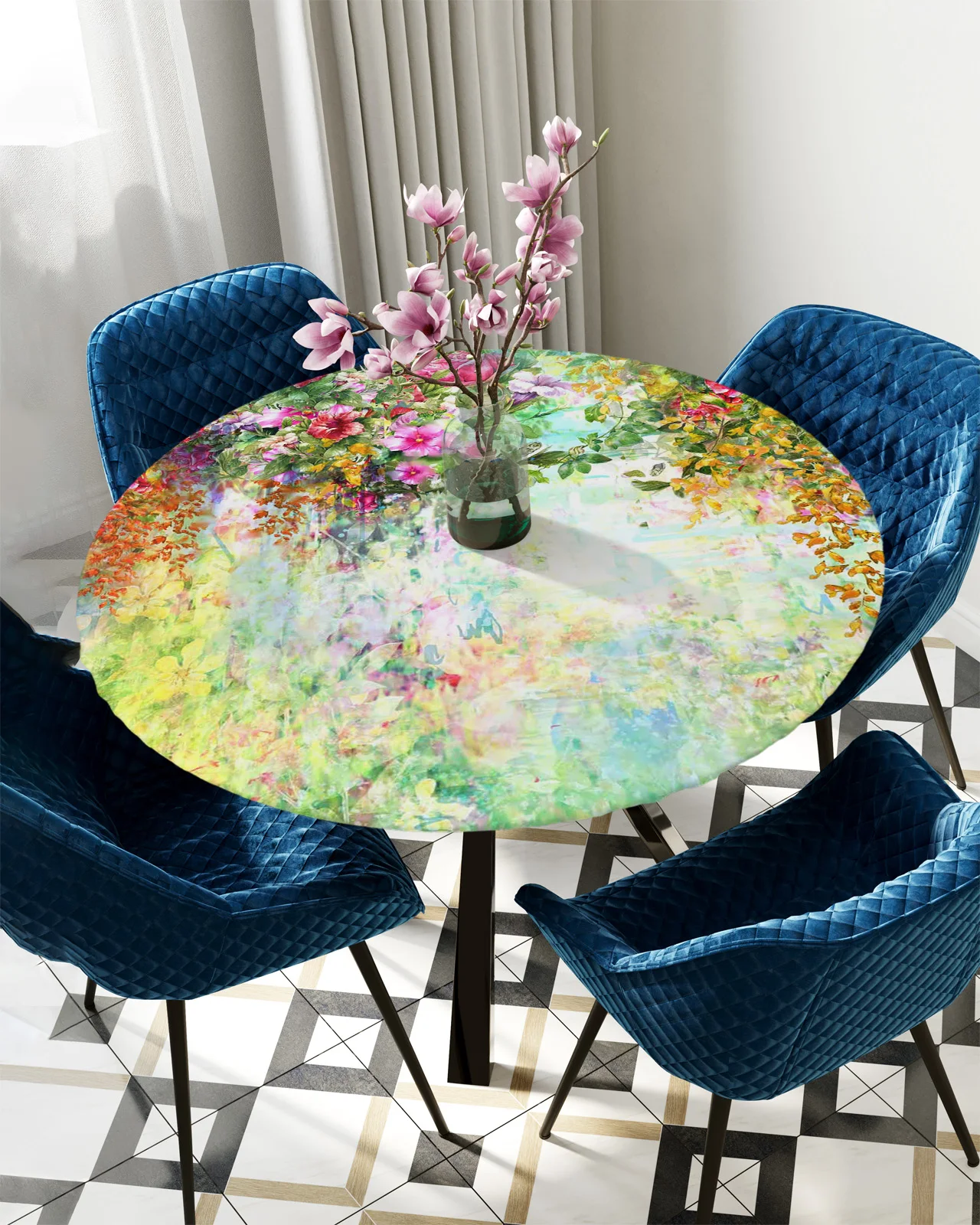 

Flower Watercolor Vineman Rose Morning Glory Round Rectangle Waterproof Elastic Tablecloth Home Kitchen Table Cloth Table Cover