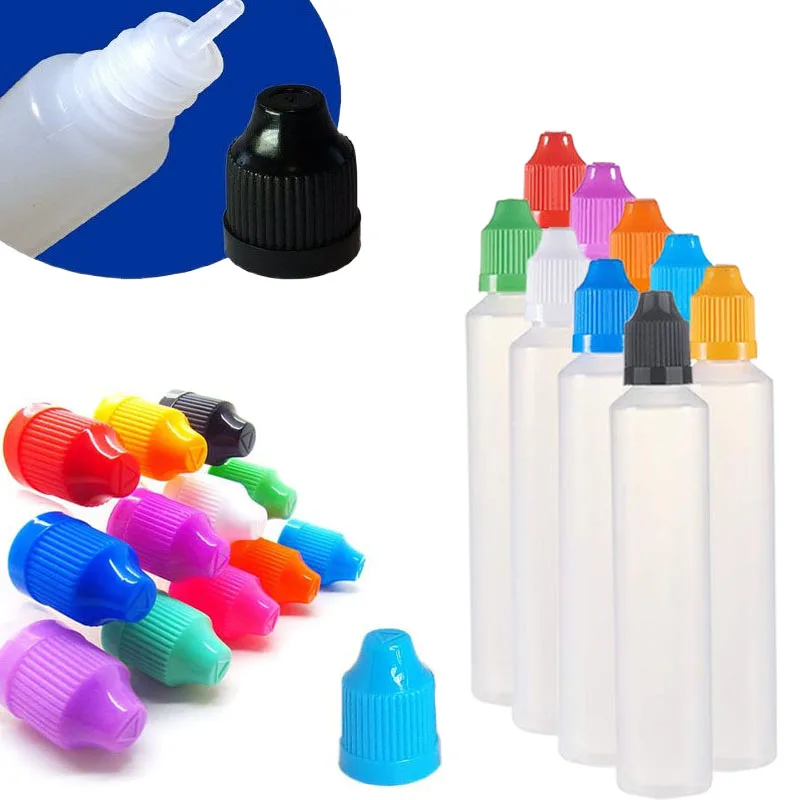 

30Pcs 30ml 60ml Empty LDPE Plastics Dropper Bottles Refillable Plastic Squeezable Eye Liquid Vape Bottle With Colored Caps Tips