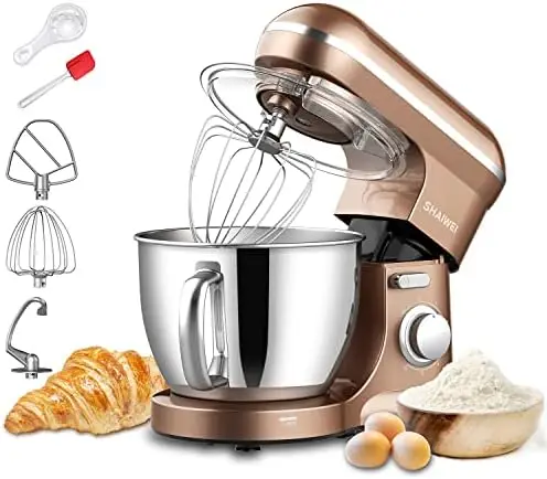 

Stand Mixer, 6.5-QT 660W Food Mixer, 6 Speeds Kitchen Mixer with Dough Hook, Egg Whisk, Flat Beater, Upgrade Version (Gold) Ble