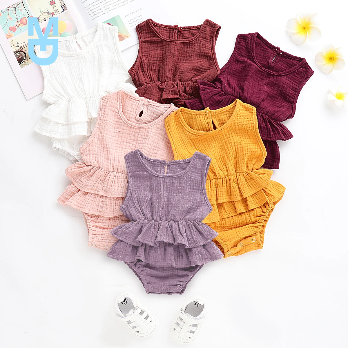 

New 2022Brand born Kids Baby Girls Striped Cotton Bodysuits Ruffled Clothes Sleeveless Tutu Dress Cotton&Linen Outfit 0-24M