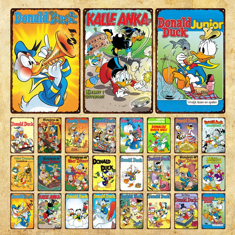 

Disney Metal Signs Donald Duck Kalle Anka Blow The Horn Tin Sign Classic Animation Metal Poster Plaque Children's Room Decor