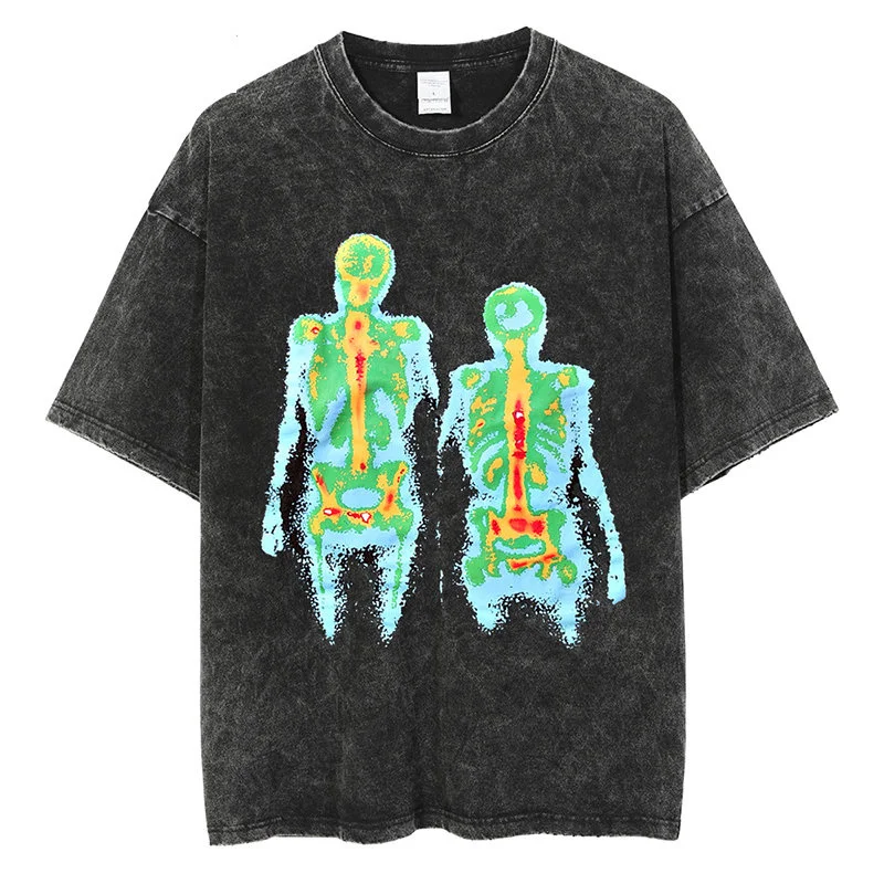 

Hip-Hop Streetwear Men Tshirt Skull Phantom Printed T-Shirt Harajuku Cotton Washed Oversized Short Sleeve Vintage Gothic Tops