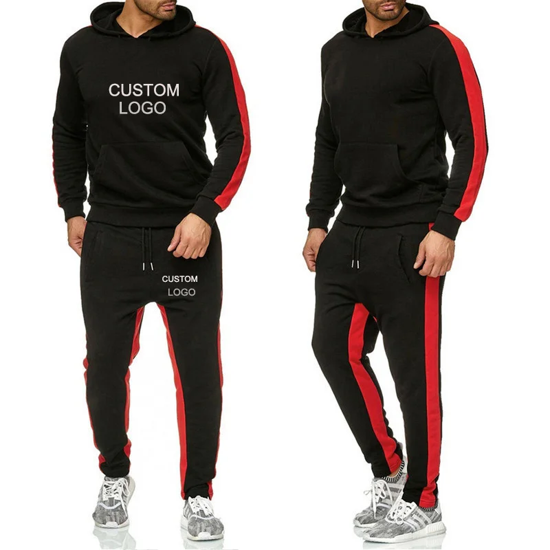 Custom Logo Men Tracksuit Sets Hoodies Sportswear Tops+ Pants 2 Piece Set Tracksuits Jacket Casual Solid Sweatsuit Diy Your Logo
