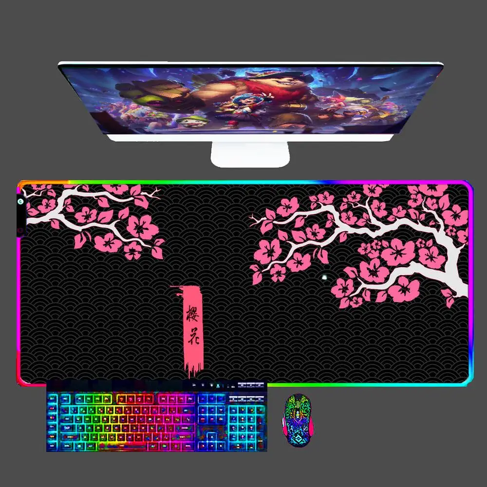 

Japanese Cherry Blossom RGB Large Gaming Mouse Pad Anime PC Computer Gamer Desk Mat For CS GO LOL XXL Laptop LED Mousepad 40X90