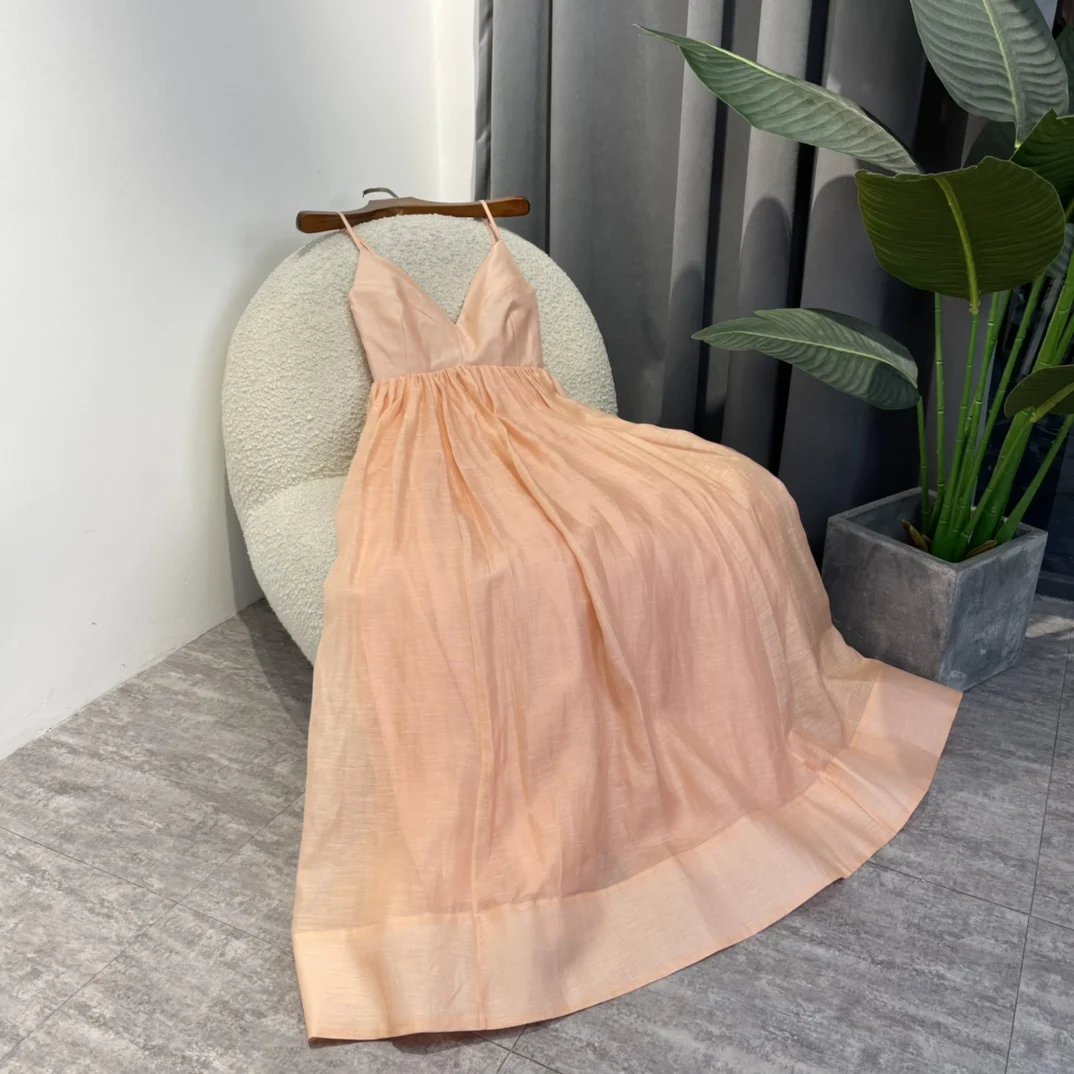 

Новое поступление, женское розовое платье-спагетти, лето 2022, Высококачественная эластичная майка на спине, женская кофта длиной