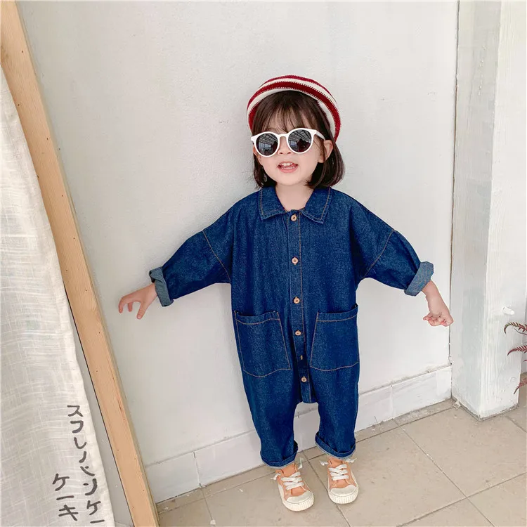 

Children Clothing Jumpsuit 2022 Autumn New Boys Girls Casual Letter Tooling Denim Baby Kids Clothes Japanes Korean Style 1-7 Y