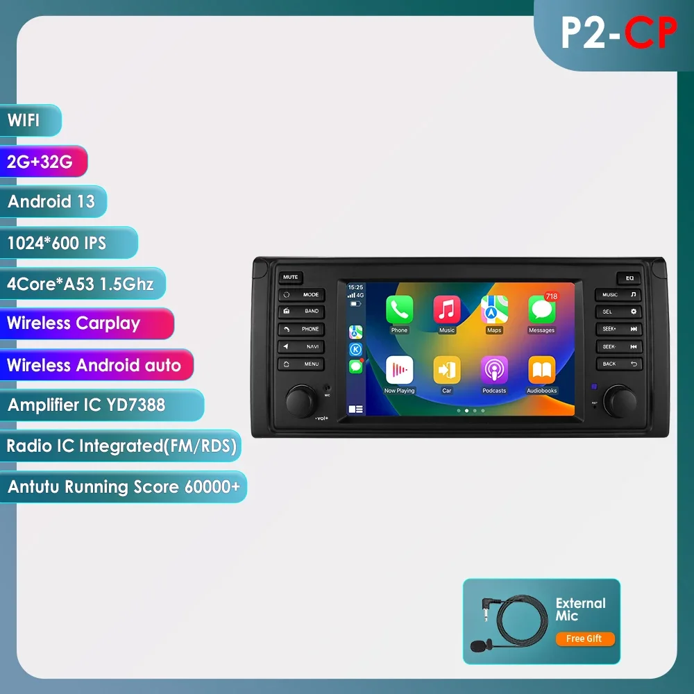 

AI Carplay Android Auto Авто Радио Мультимедиа Для BMW 5 серии E39 X5 E53 M5 1996-2003 Навигация без DVD RDS Стерео GPS 7862