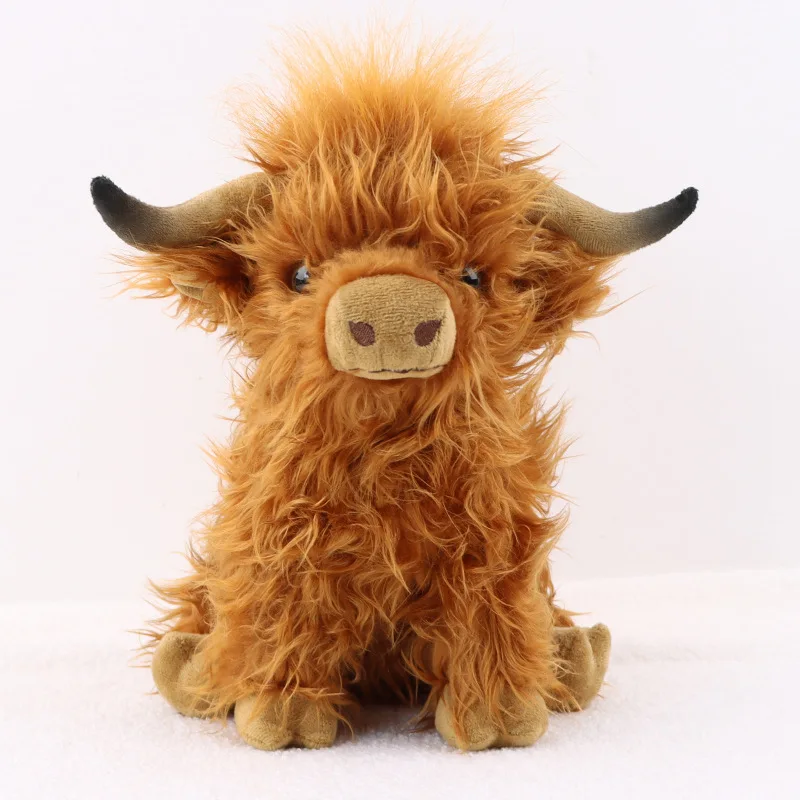 

28CM Simulation Animal Plush Toys Highland Cow Plushies Doll Realistic Soft Cuddly Farm Stuffed Toy for Kids Baby Gift Decor
