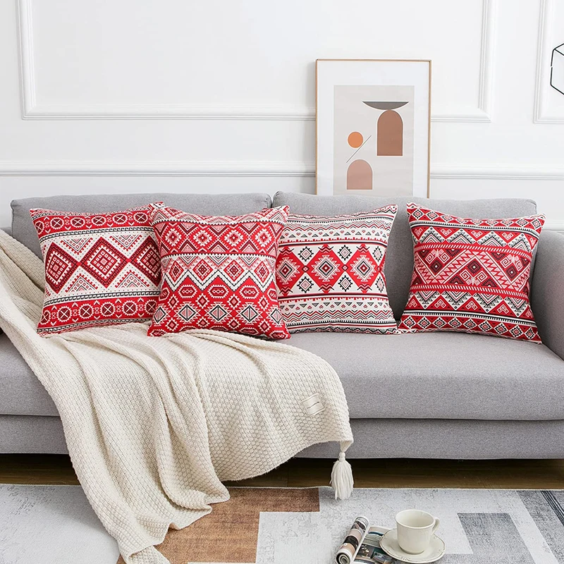 

Tribal Striped Indian Totem Pillowcase Square Sofa Pillow Case 45cm Linen Decorative Pillowcases