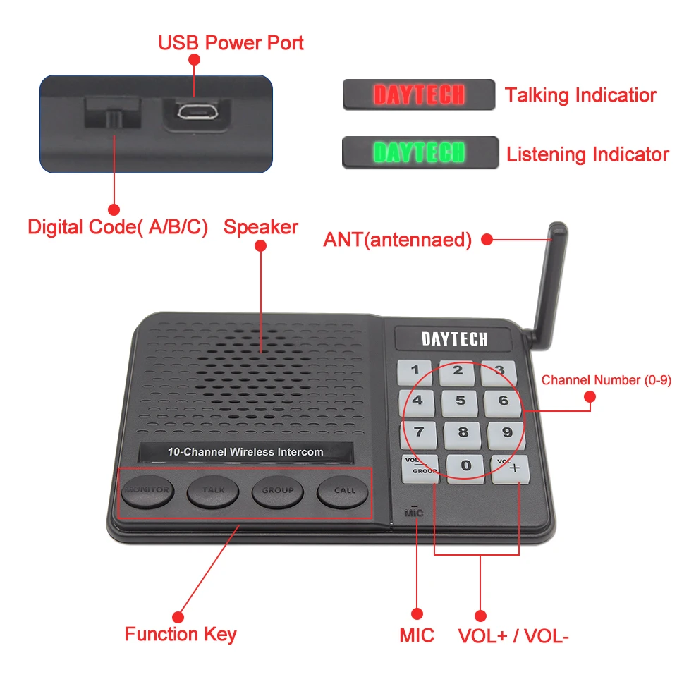 freeshipping daytech wireless intercom system no phone bill no network 10 channel 1k meters long range used for office ci02 free global shipping