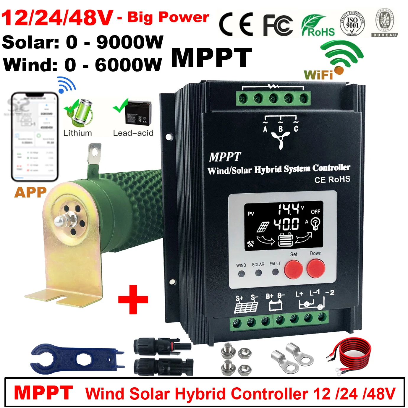 

12V 24V 48V 4000W 3000W Hybrid Wind Solar Charge Controller MPPT Wind Generator Solar System Lifepo4 Lithium Lead Acid Battery