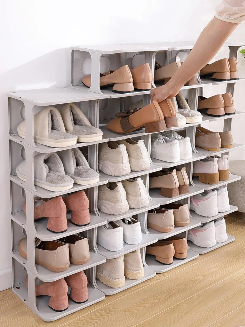 

2-9 Layers Stackable Shoe Rack Easy-assembled Shoe Organizer and Storage Plastic Shoes Cabinets Space-Saving Closet Shoes Shelf