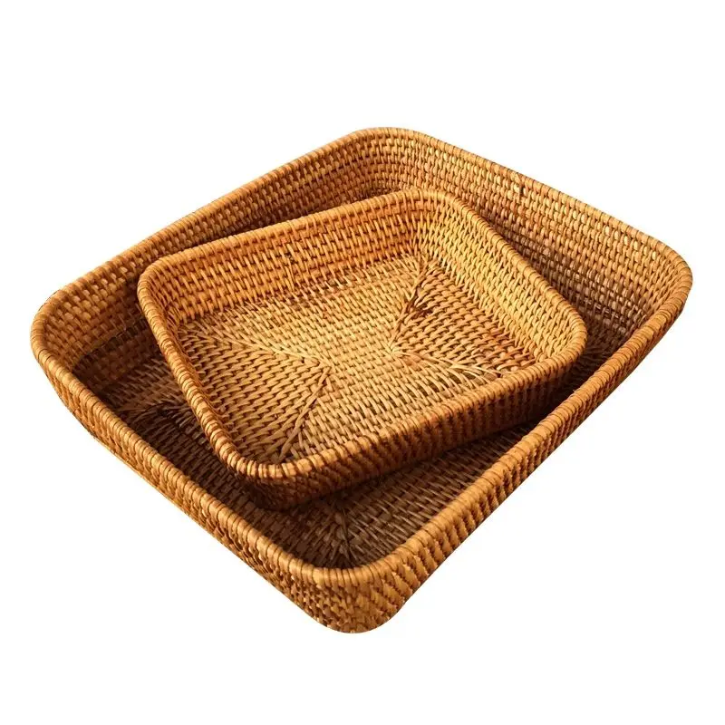 

CAMIGEL Woven Basket Fruit Basket Snack Candy Dry Fruit Storage Basket Square Fruit Basket Woven Tray