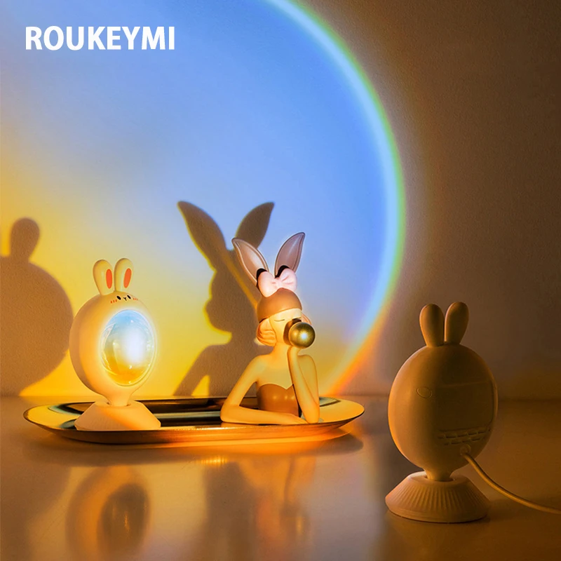 ROUKEYMI Mini Sunset Projection Atmosphere LED USB Table Light Room Decoration Portable Ins Interior Lighting Bedside Dawn Light