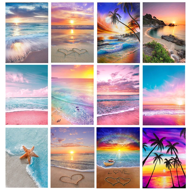 

Paint seaside scenery full of diamonds DIY beach shell cross stitch round diamond starfish decoration painting 30*40cm