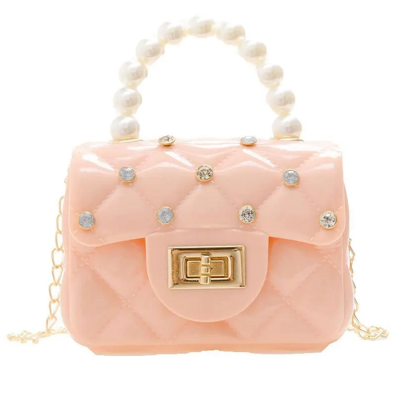 New Girls Candy Color Fashion Mini Chain Small Square Bags Princess Personality Children Shoulder Pearl Portable Bag