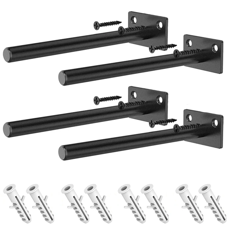 

Floating Shelf Brackets, 6 Inch Heavy Duty Shelf Supports With ½ Inch Diameter - 4X Brackets, 8X Screws, 8X Anchors - Easy Wall