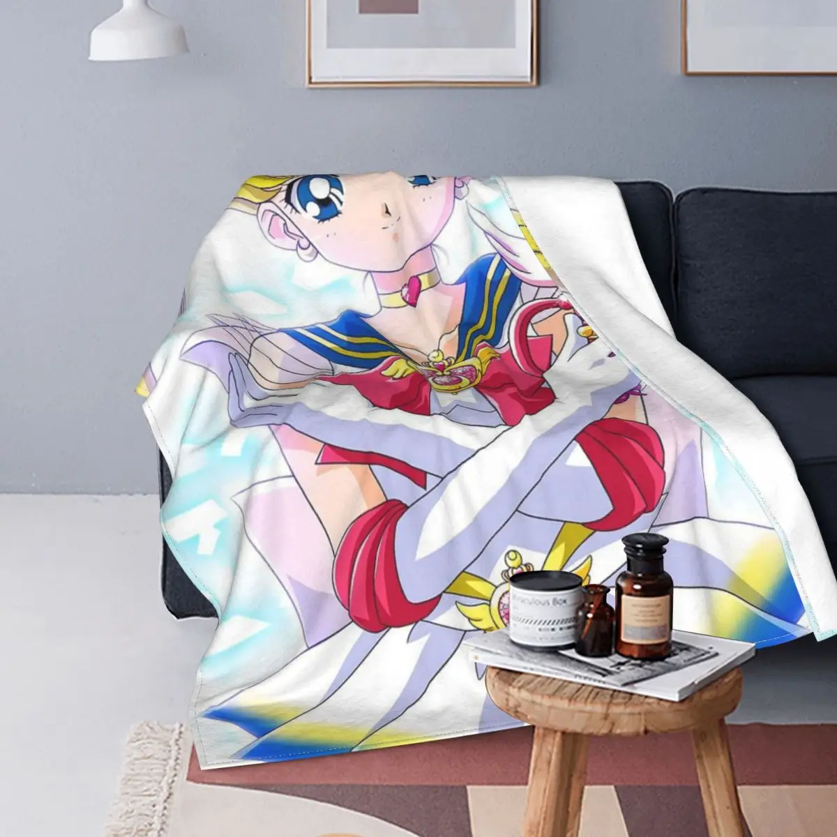 

Moon Girl Beautiful Blanket Fleece Printed Anime Manga Multi-function Lightweight Throw Blankets for Bed Car Bedding Throws