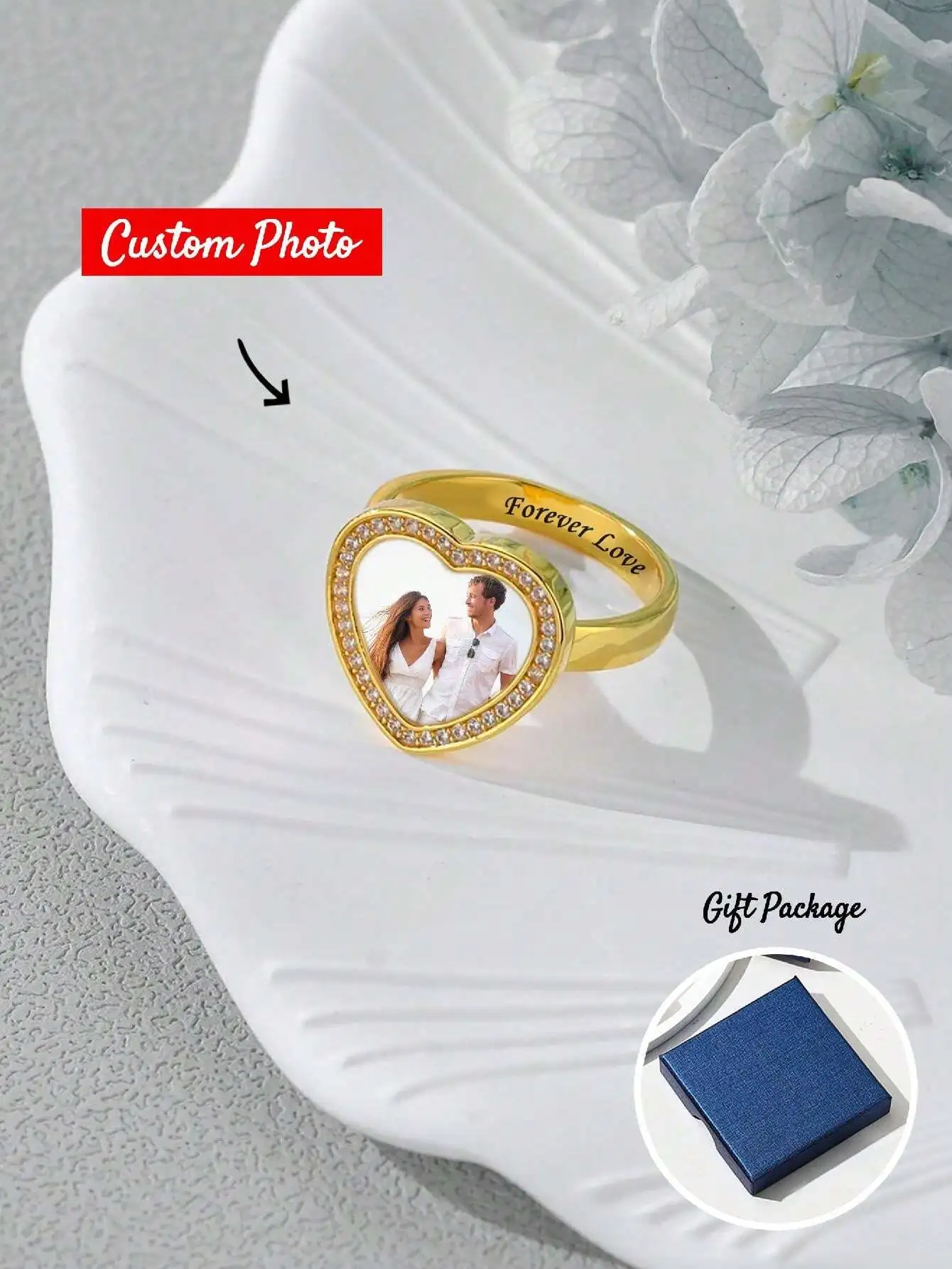 Кольцо для пар с фотографией на заказ ювелирные изделия в подарок Прямая
