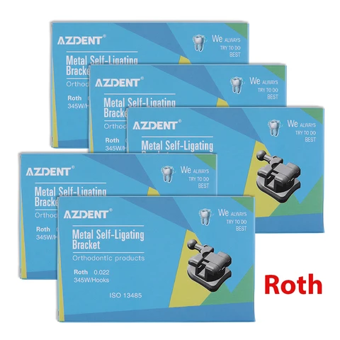 AZDENT 5 коробок, стоматологические брекеты, Ортодонтические брекеты, пассивная самолигирующая фреза с букальными трубками MBT/Roth 0,022 345 крючки