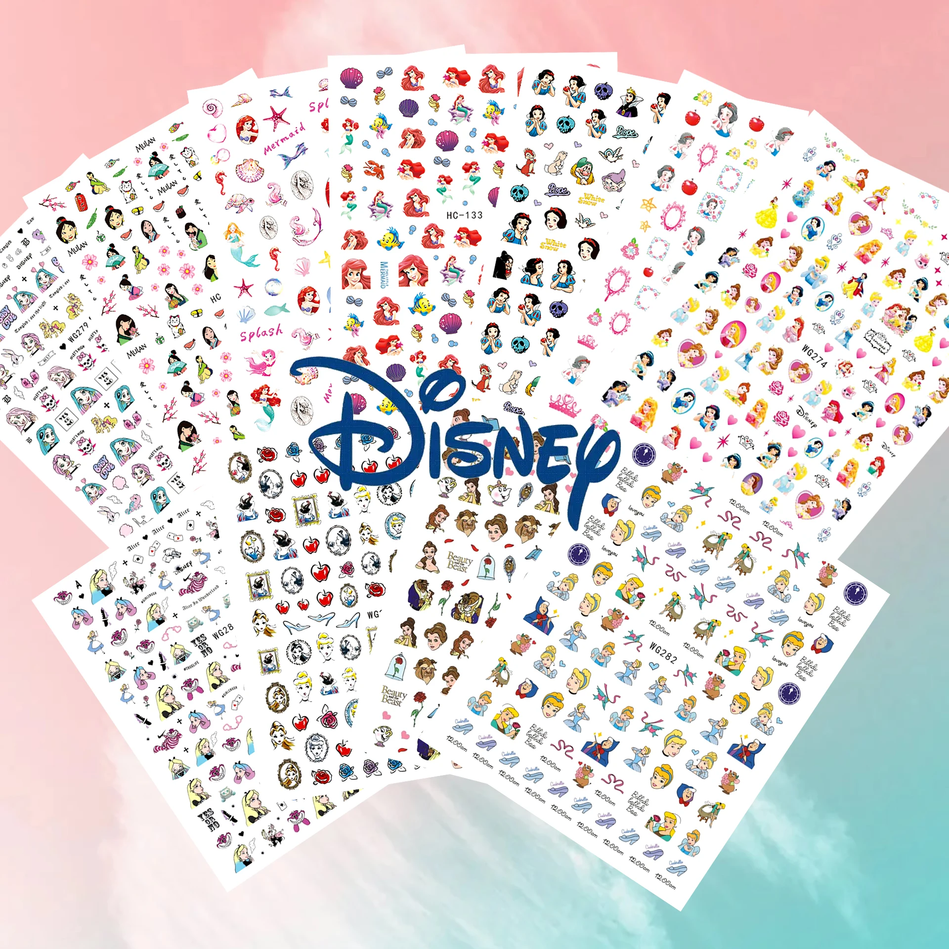 1PCS Disney Princess Collection 3D Sticker Decal Nail Slider Mermaid Frozen Snow White Nail Sticker Nail Art Decorations