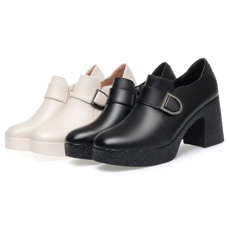CICIYANG Women Dress Shoes Large Size 2023 Spring New Genuine Leather Women 8m High Heels Platform Office Shoes Ladies Handmade