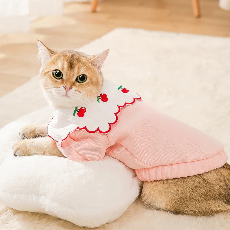 

Winter Dog Clothes Petal Collar Sweater Cute Cat Teddy Kitten Autumn Thin Small