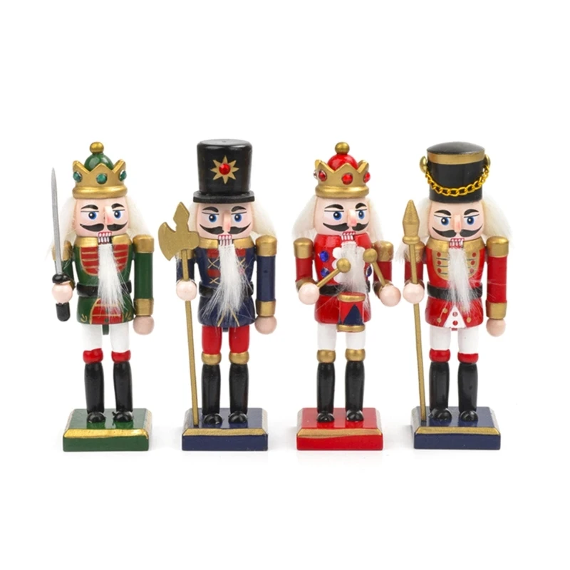 

Wood Walnut Cracker Set Nutcracker Puppet Festive Christmas Decoration 4PCS/SET