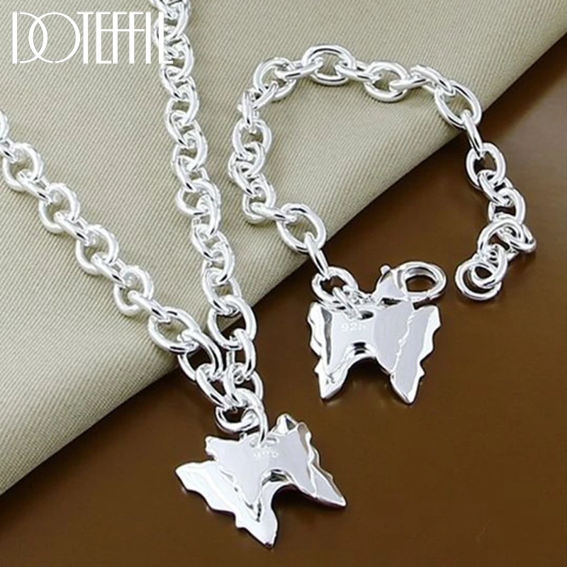 

DOTEFFIL 925 Sterling Silver Two Butterfly Necklace Bracelet Set For Women Man Wedding Engagement Party Jewelry