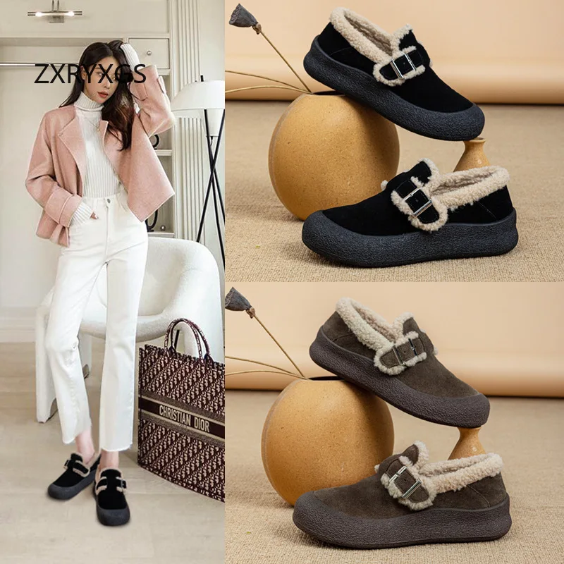 ZXRYXGS 2025: матовая обувь из воловьей кожи с бархатным хлопком. Зимние кроссовки на