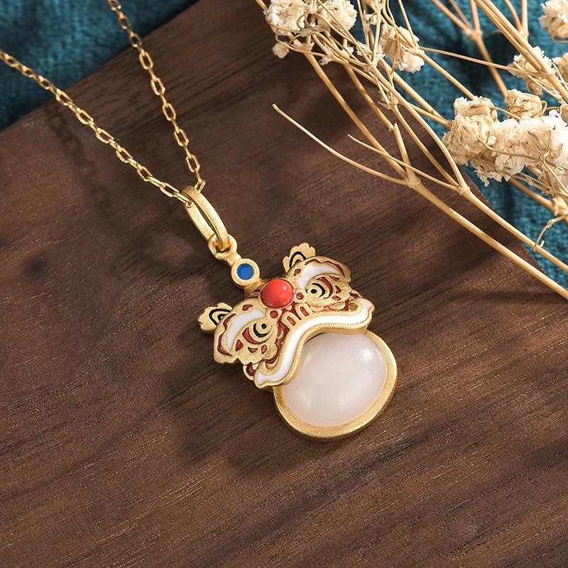 Ожерелье с подвеской в виде льва из белого нефрита модные аксессуары роскошный