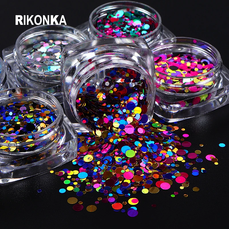 

Mixed Color 3D Ultrathin Sequins Nail Glitter Flakes Mix Size Round Sparkly DIY Tips Manicure Paillette Nail Art Decoration RKMS