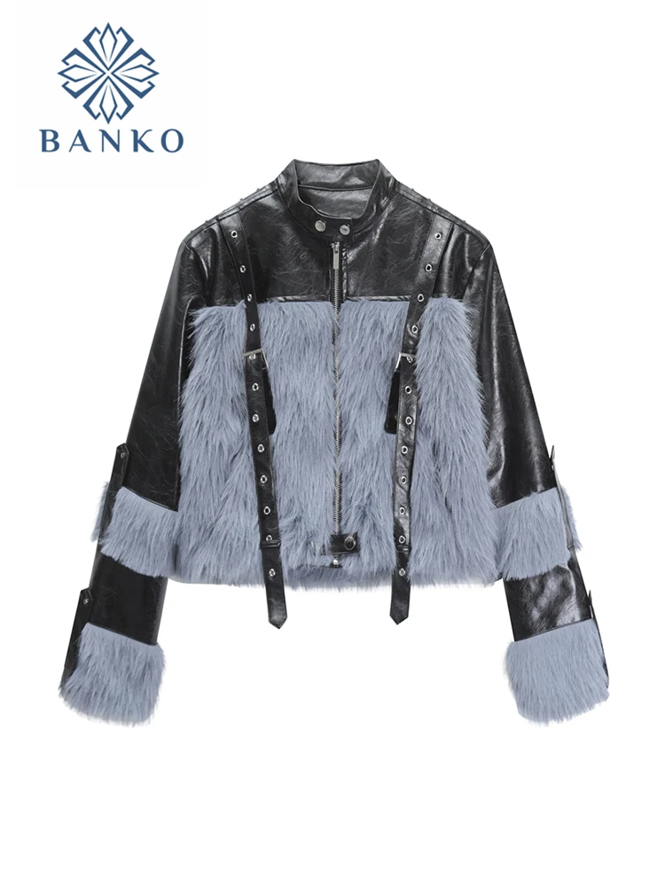 

Осень 2023, модная кожаная плюшевая куртка, пальто с круглым вырезом, винтажная шикарная верхняя одежда с длинным рукавом, уличная одежда