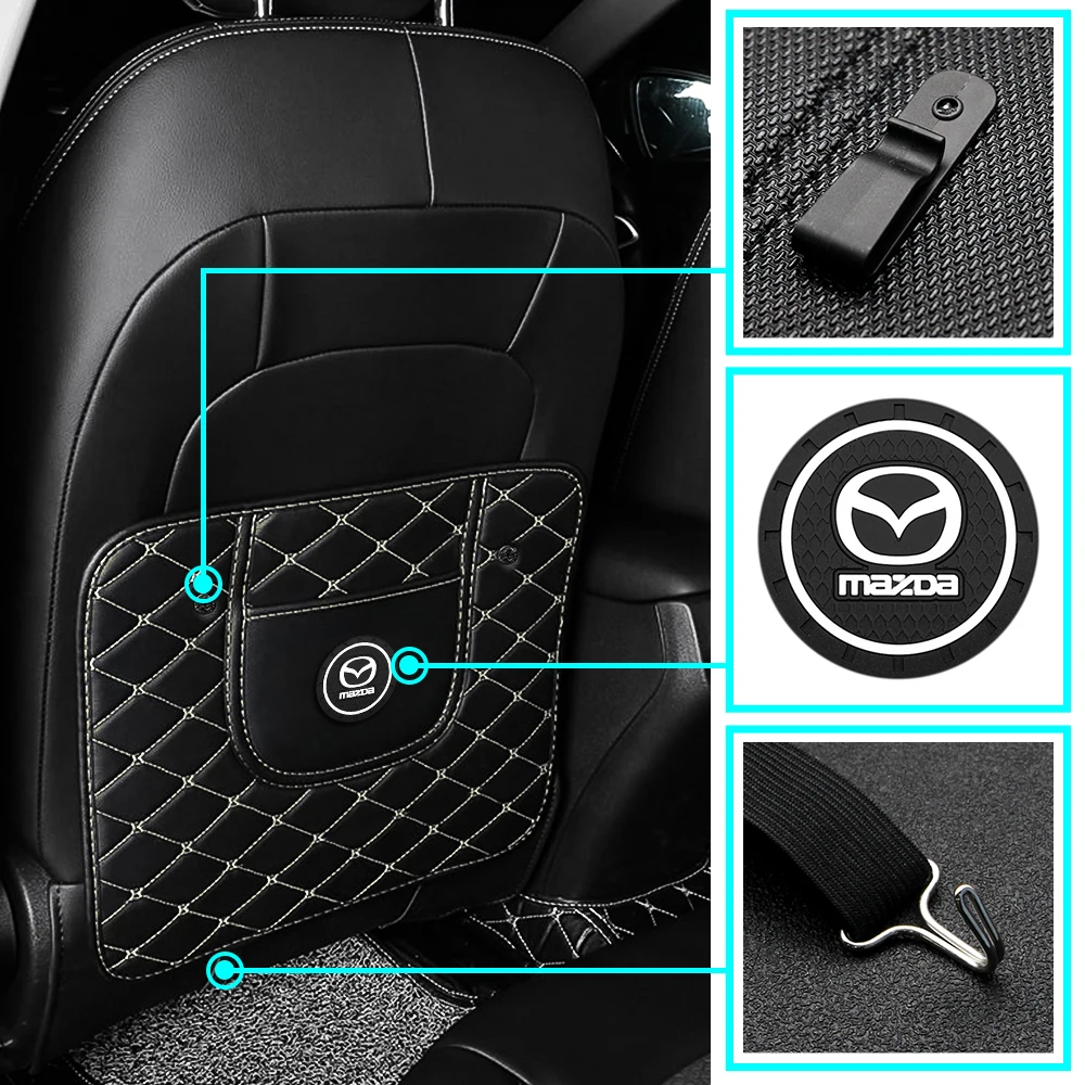 

1PC Car Anti-Kick Pad Seat Back Cushion Anti-Dirty Pad With Coaster Leather Interior For Mazda 3 5 6 8 CX5 CX-7 CX-9 MX-5 ATENZA