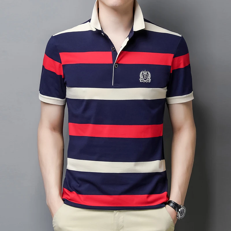 

Summer new Paul short-sleeved striped polo shirt Cotton lapel business casual youth t-shirt Men's bottom T