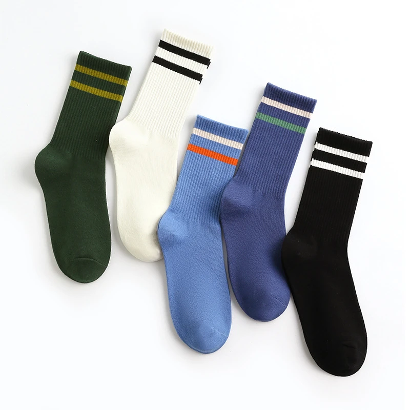 

Solid Color Striped Sports Socks Ins Trend Couple Stockings Men Women Simple Cotton Socks Summer Soft Personality Mid-tube Socks