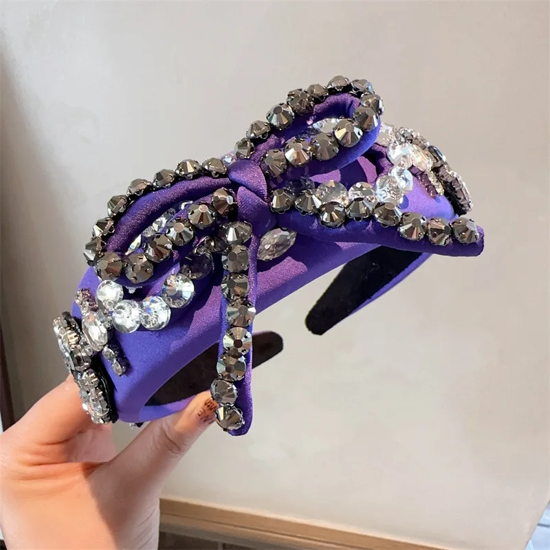 Повязки на голову с бантом и кристаллами для женщин девочек мягкая повязка