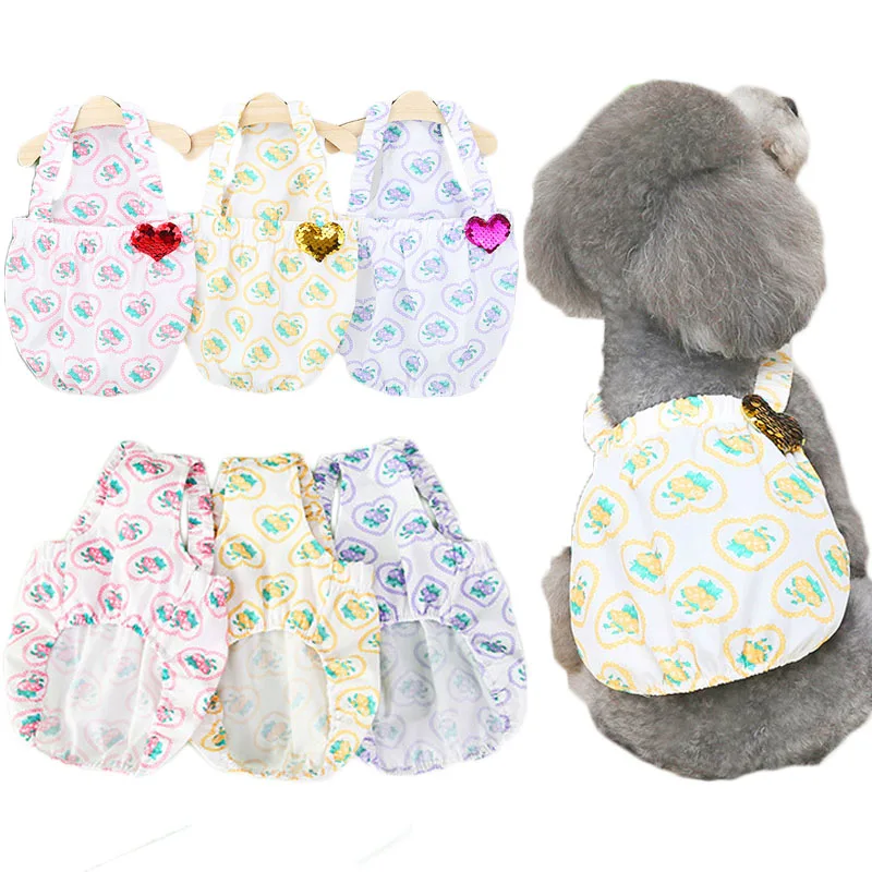 

Heart Pattern Pet Dog Clothes Summer Sleeveless Girls Dog Hoodies Vest Dog Suspenders Dress For Small Dogs Chiwawa Puppy Tshirts