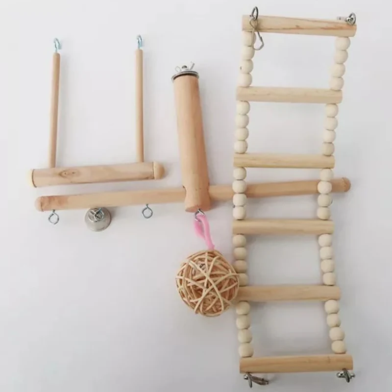 Bird Cage Stand Play Gym Perch Playground Climbing Ladder Swing Rattan Ball Chew Toys For Parrot Love Birds Budgies