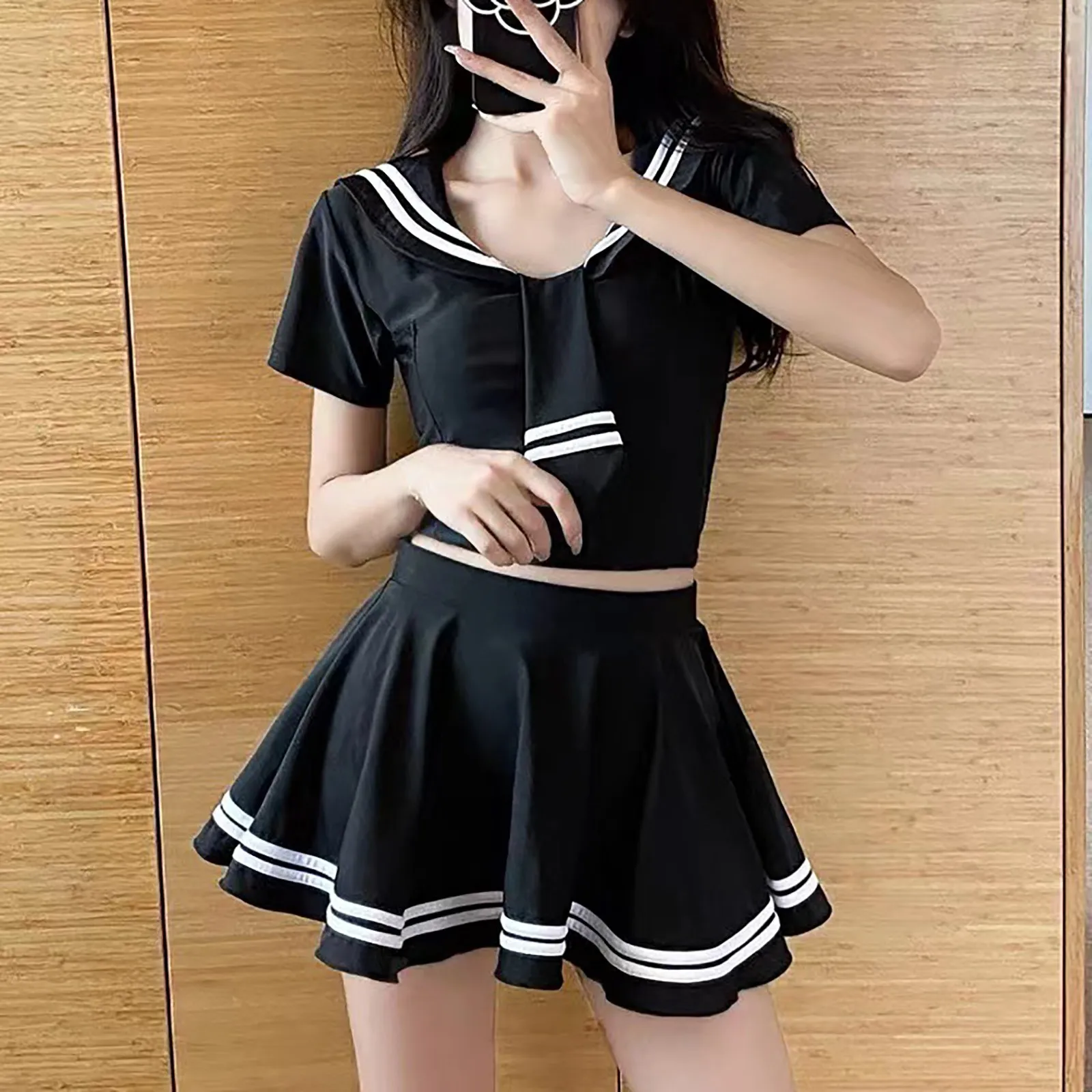 

Women's Skirt Type Separate Swimsuit Female Pure Desire Wind Cover Belly Slimming Basketball Jersey