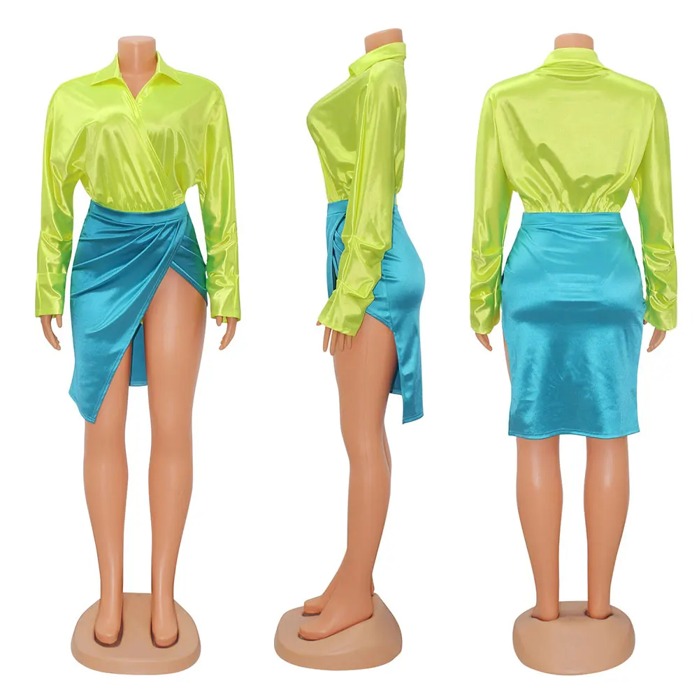 Женский атласный комплект из двух предметов предметов: флуоресцентная желтая